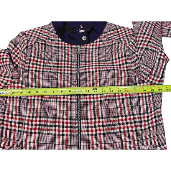 Tommy Hilfiger Jacket Full Zip 12 Red White Navy Blue Plaid Collarless Blazer - Picture 8 of 16